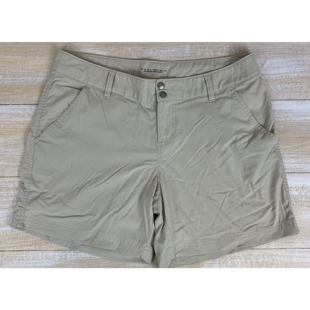 Columbia Omni-Shield Women's Hiking Shorts Size 12 Khaki Outdoor Trail Stretch
